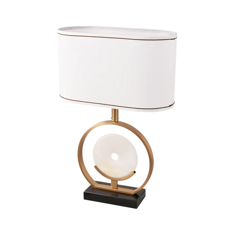 Ellipse nachtkastje licht moderne stof 1 licht witte tafellamp met namaak jade decor Clearhalo
