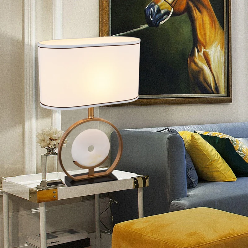 Ellipse nachtkastje licht moderne stof 1 licht witte tafellamp met namaak jade decor Clearhalo