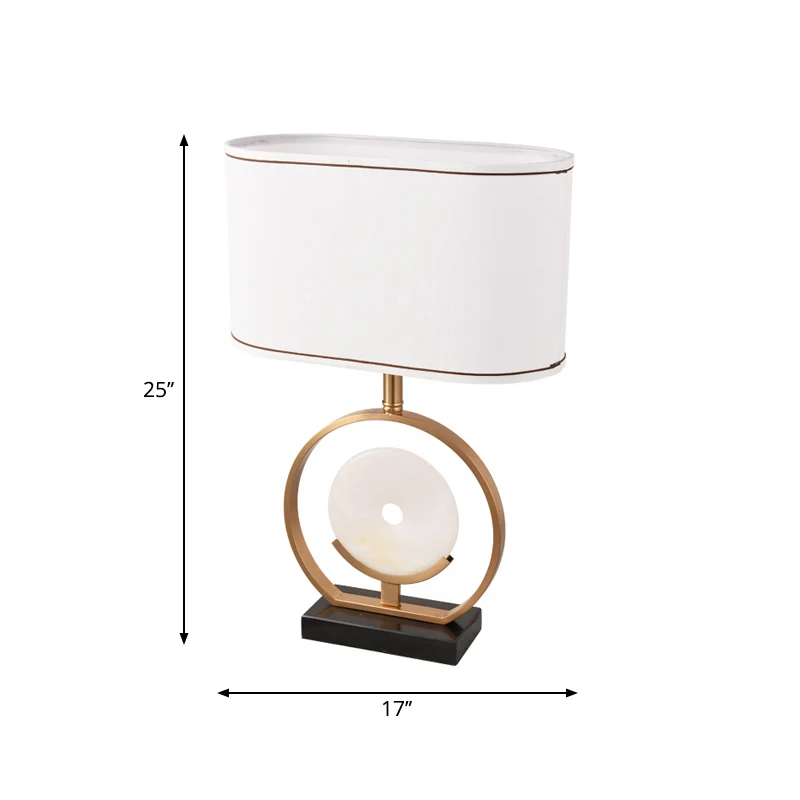 Ellipse nachtkastje licht moderne stof 1 licht witte tafellamp met namaak jade decor Clearhalo