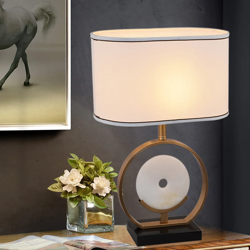 Ellipse nachtkastje licht moderne stof 1 licht witte tafellamp met namaak jade decor Clearhalo
