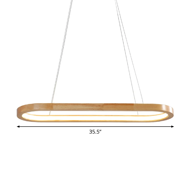 Ellipse Restaurant Eiland Hanglamp Hout 27,5"/35,5" Lange LED Eenvoud Hangende Verlichtingsarmatuur Beige Clearhalo