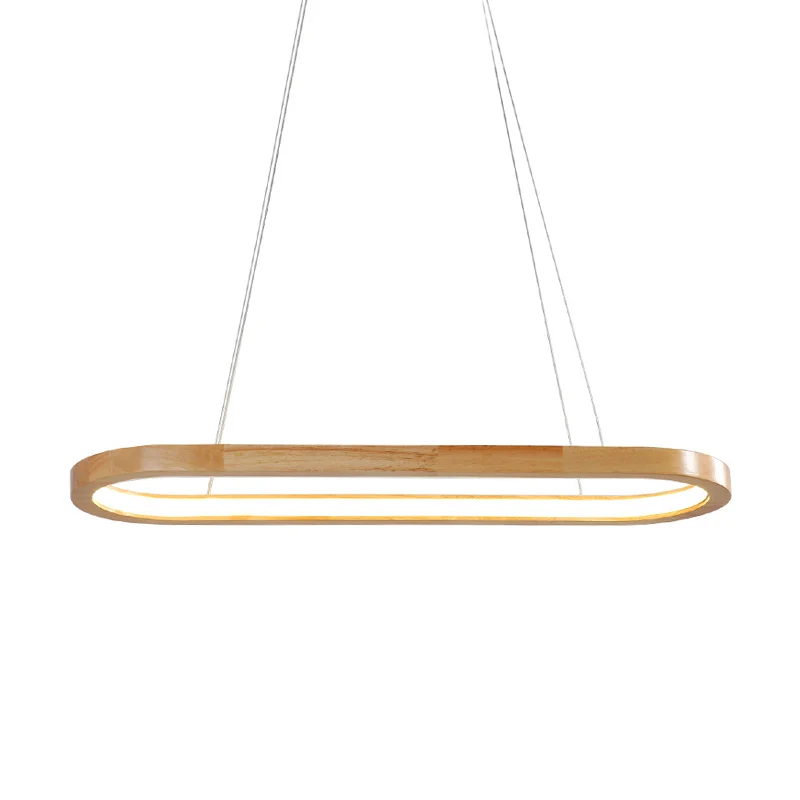 Ellipse Restaurant Eiland Hanglamp Hout 27,5"/35,5" Lange LED Eenvoud Hangende Verlichtingsarmatuur Beige Clearhalo