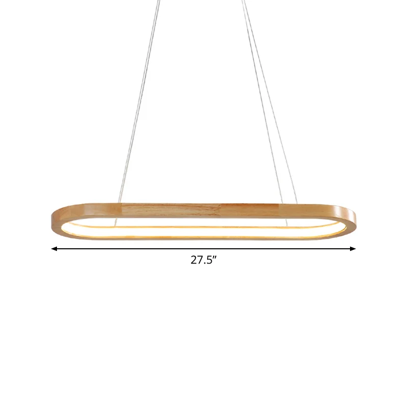 Ellipse Restaurant Eiland Hanglamp Hout 27,5"/35,5" Lange LED Eenvoud Hangende Verlichtingsarmatuur Beige Clearhalo