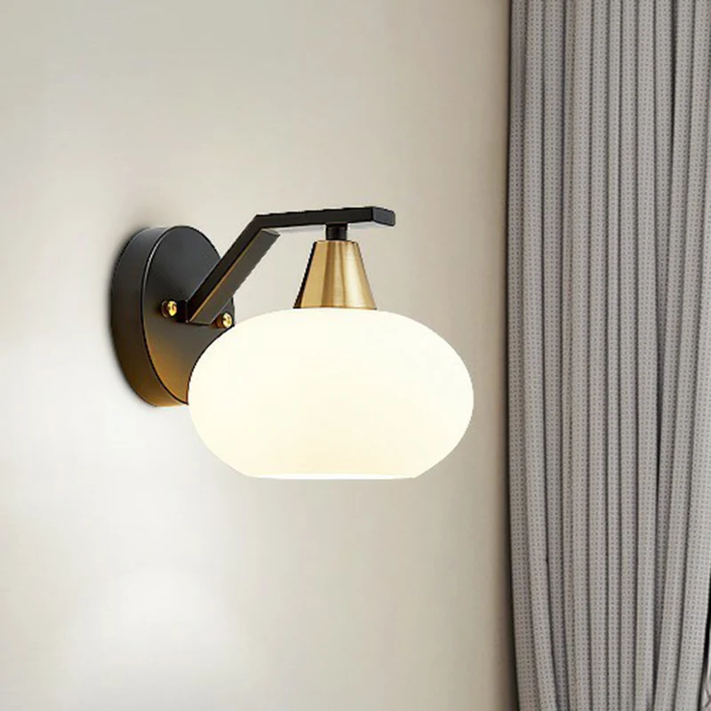 Ellipse slaapkamer wandlamp minimalisme wit glas enkele zwarte schansverlichting Clearhalo