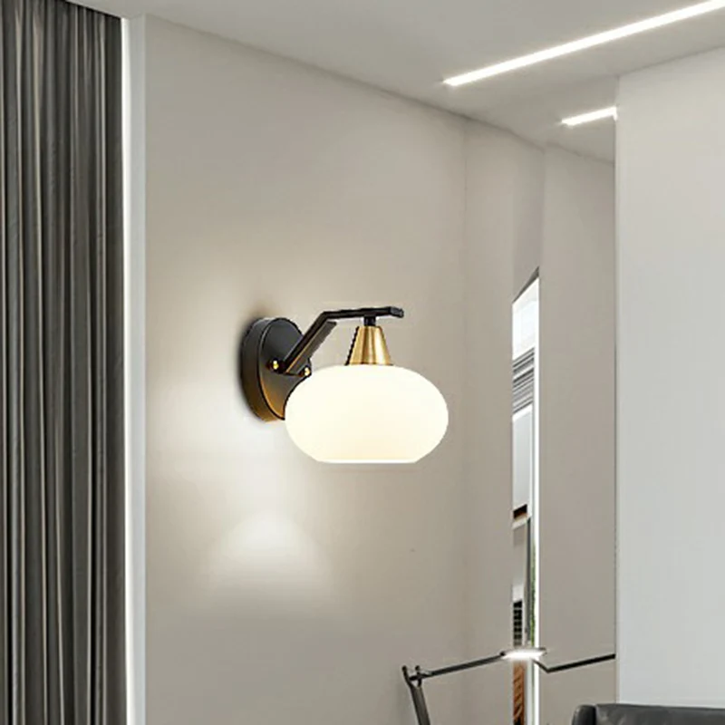 Ellipse slaapkamer wandlamp minimalisme wit glas enkele zwarte schansverlichting Clearhalo