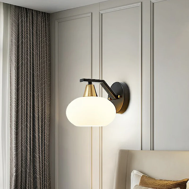 Ellipse slaapkamer wandlamp minimalisme wit glas enkele zwarte schansverlichting Clearhalo