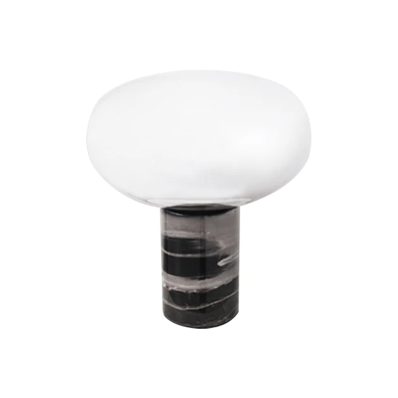 Ellipse woonkamertafellamp wit/amber glas enkele postmoderne nachtlamp met marmeren voetstuk zwart Clearhalo