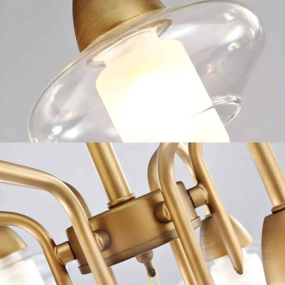 Elliptisch mat wit glas, half vlak, modern slaapkamerlicht met 6 lampen messing Clearhalo