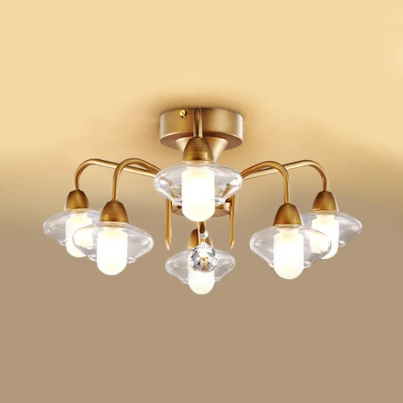 Elliptisch mat wit glas, half vlak, modern slaapkamerlicht met 6 lampen messing Clearhalo