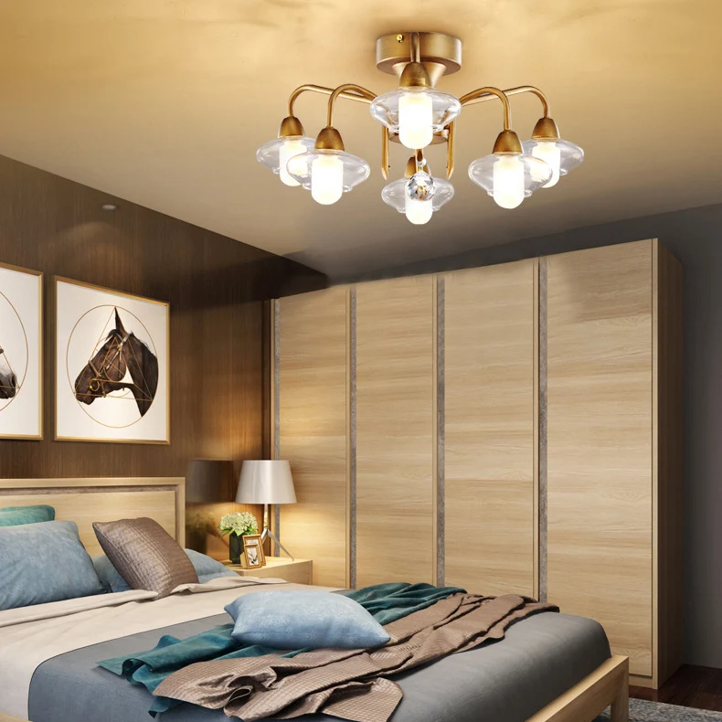 Elliptisch mat wit glas, half vlak, modern slaapkamerlicht met 6 lampen messing Clearhalo