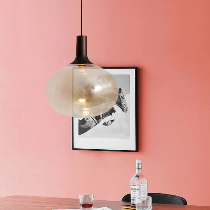 Elliptische hanglamp modernistisch wit/grijs/amber glas 1 licht zwart led hanglamp wit/warm licht Clearhalo