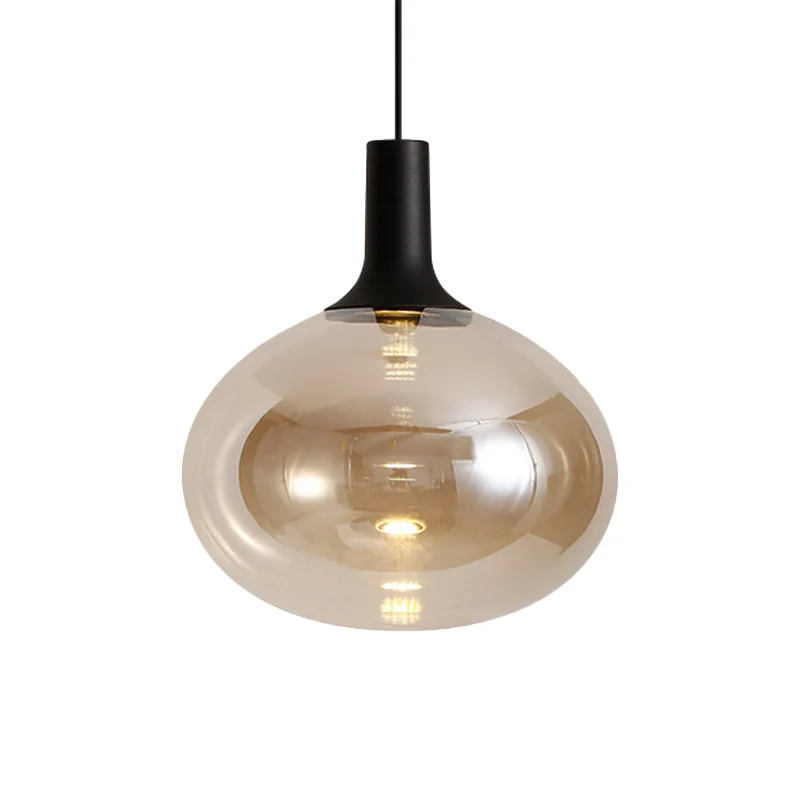 Elliptische hanglamp modernistisch wit/grijs/amber glas 1 licht zwart led hanglamp wit/warm licht Clearhalo