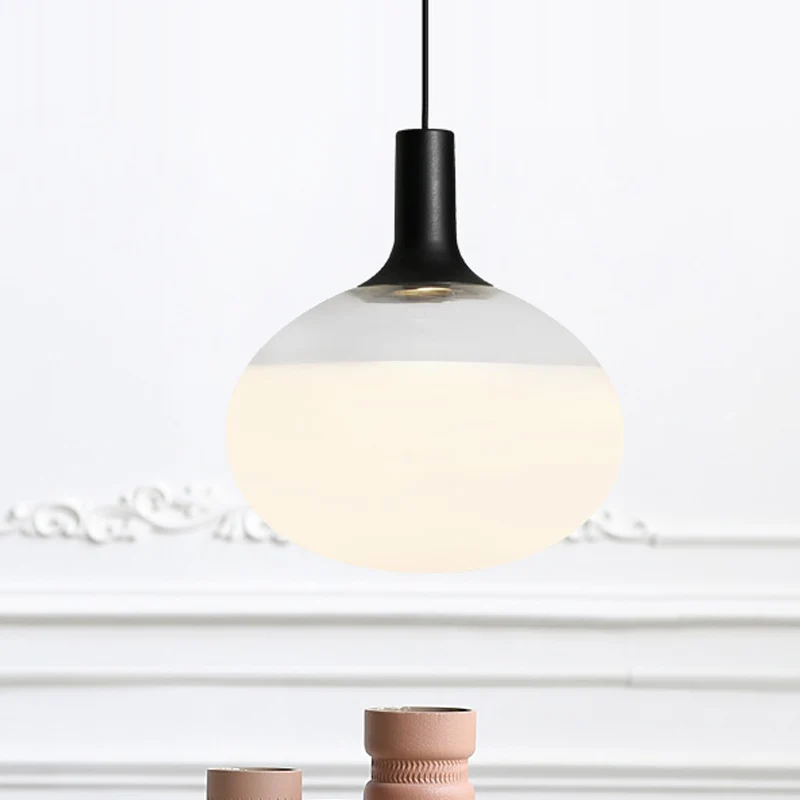 Elliptische hanglamp modernistisch wit/grijs/amber glas 1 licht zwart led hanglamp wit/warm licht Clearhalo