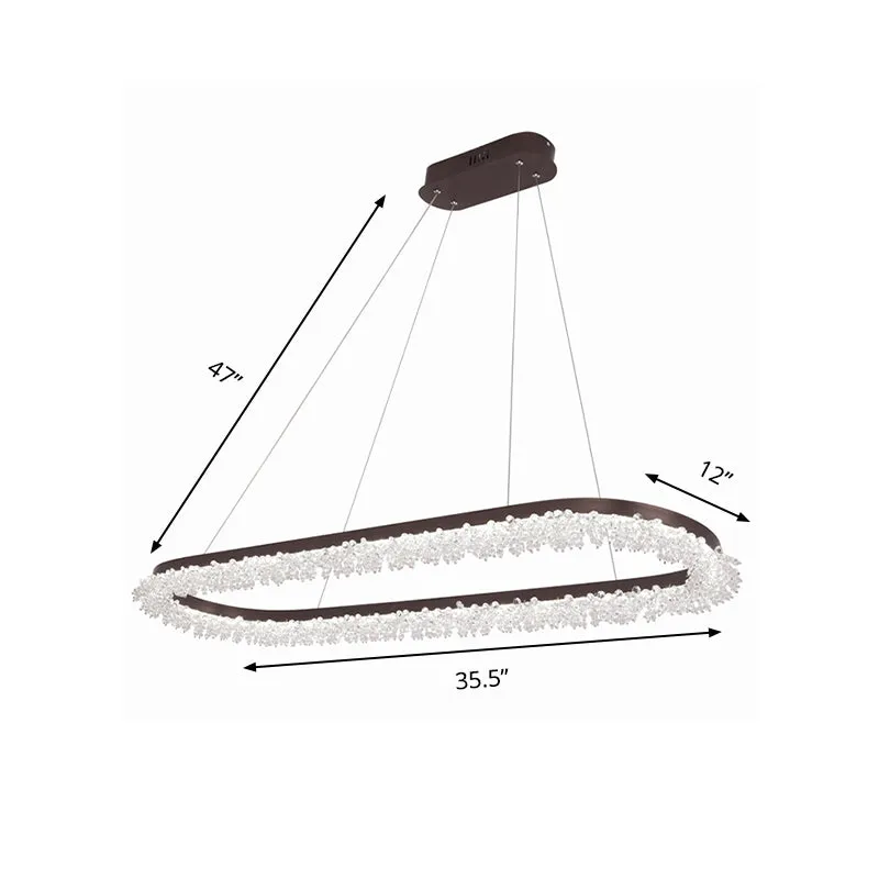 Elliptische kroonluchter hanglamp eigentijds kristalbruine LED-hanglamp warm/wit/natuurlijk licht, 35,5"/47" breed Clearhalo