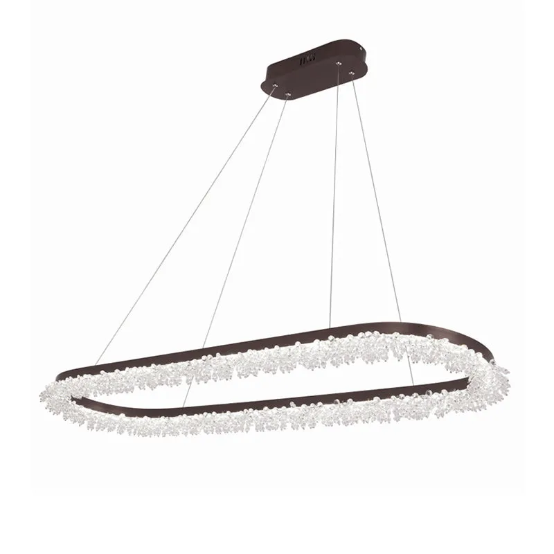Elliptische kroonluchter hanglamp eigentijds kristalbruine LED-hanglamp warm/wit/natuurlijk licht, 35,5"/47" breed Clearhalo