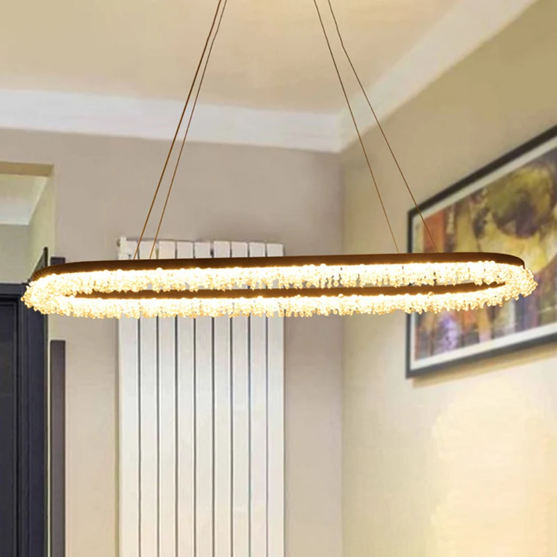Elliptische kroonluchter hanglamp eigentijds kristalbruine LED-hanglamp warm/wit/natuurlijk licht, 35,5"/47" breed Clearhalo