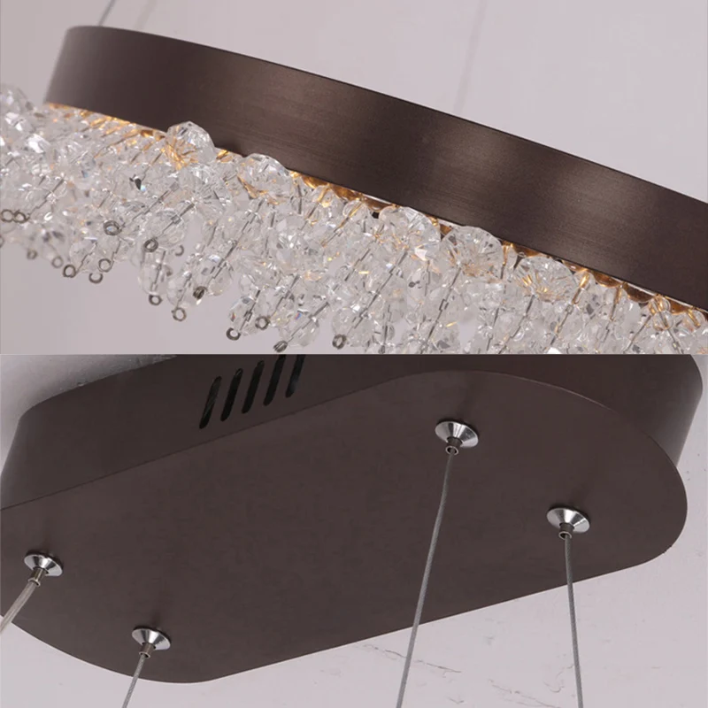 Elliptische kroonluchter hanglamp eigentijds kristalbruine LED-hanglamp warm/wit/natuurlijk licht, 35,5"/47" breed Clearhalo