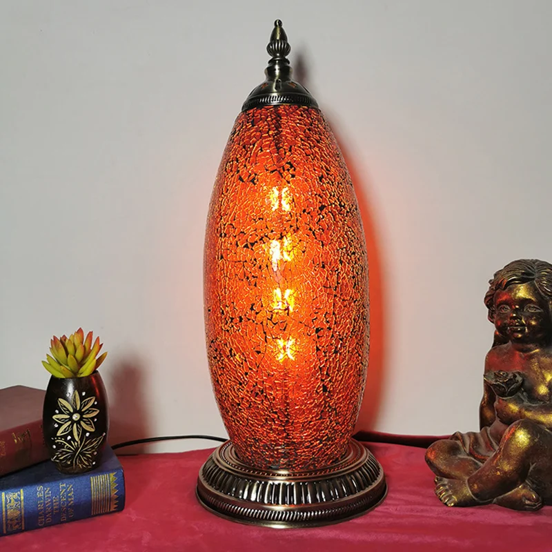 Elliptische nachtkastjelamp voor slaapkamer, Marokkaans rood craqueléglas, taaklamp met enkele kop voor slaapkamer Clearhalo