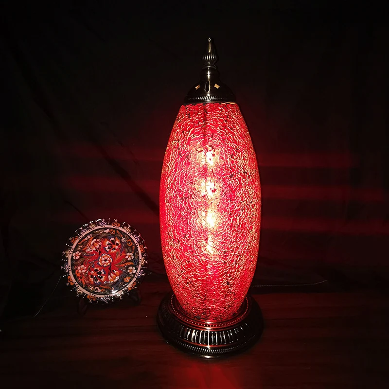 Elliptische nachtkastjelamp voor slaapkamer, Marokkaans rood craqueléglas, taaklamp met enkele kop voor slaapkamer Clearhalo
