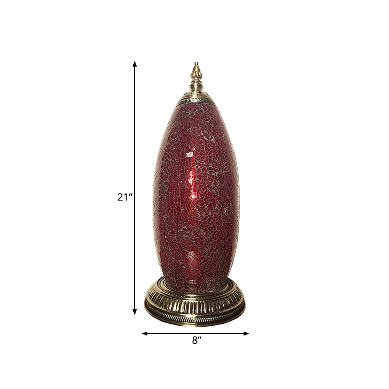 Elliptische nachtkastjelamp voor slaapkamer, Marokkaans rood craqueléglas, taaklamp met enkele kop voor slaapkamer Clearhalo
