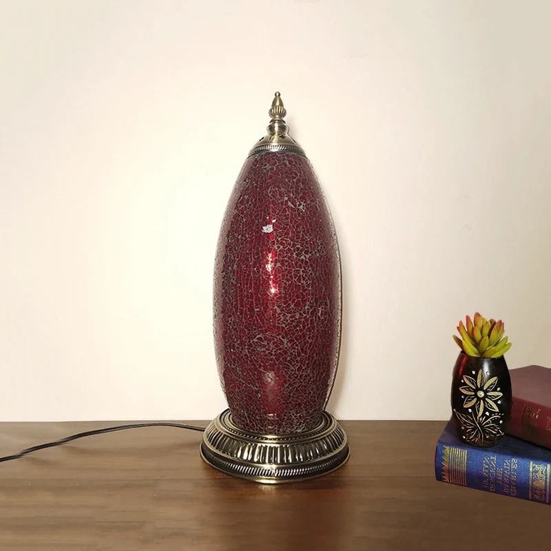 Elliptische nachtkastjelamp voor slaapkamer, Marokkaans rood craqueléglas, taaklamp met enkele kop voor slaapkamer Clearhalo