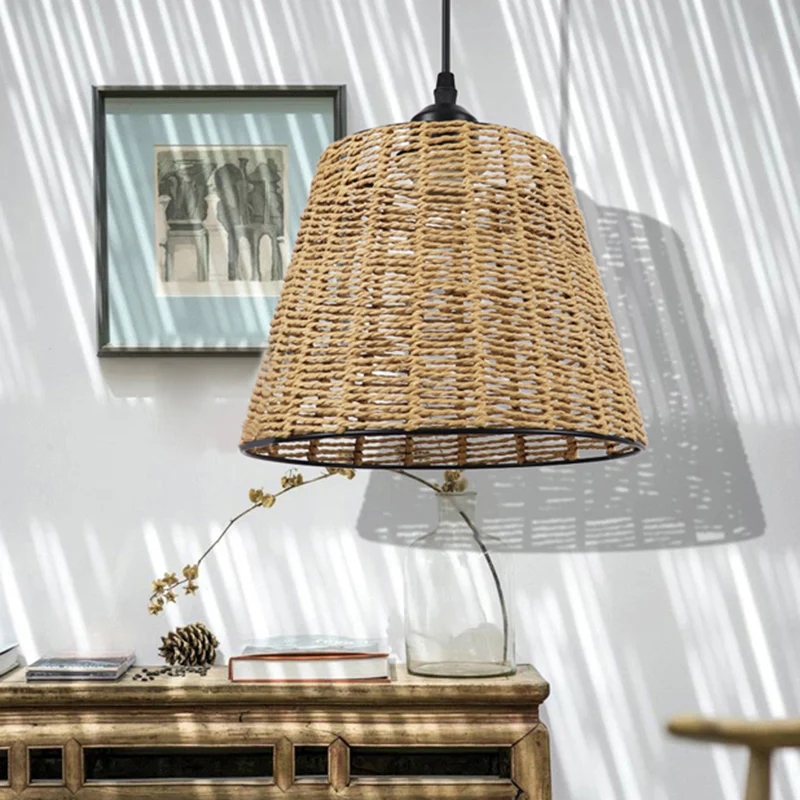 Emmer hanglamp modern geweven rotan 1-lichts binnenhanglamp beige Clearhalo