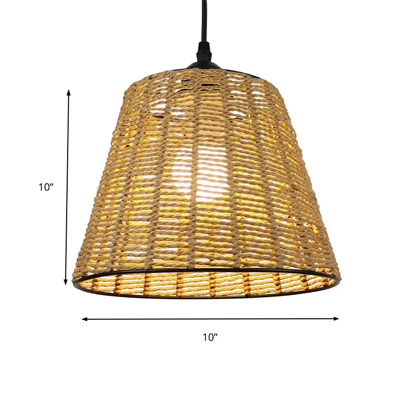 Emmer hanglamp modern geweven rotan 1-lichts binnenhanglamp beige Clearhalo