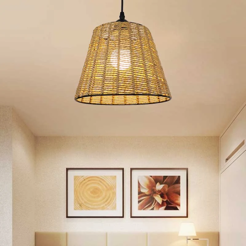Emmer hanglamp modern geweven rotan 1-lichts binnenhanglamp beige Clearhalo