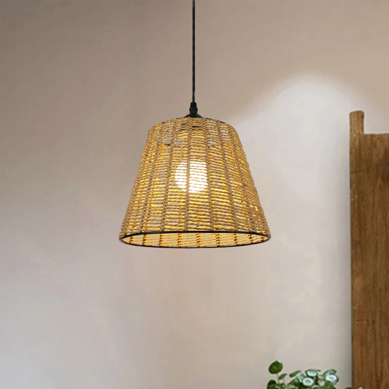 Emmer hanglamp modern geweven rotan 1-lichts binnenhanglamp beige Clearhalo