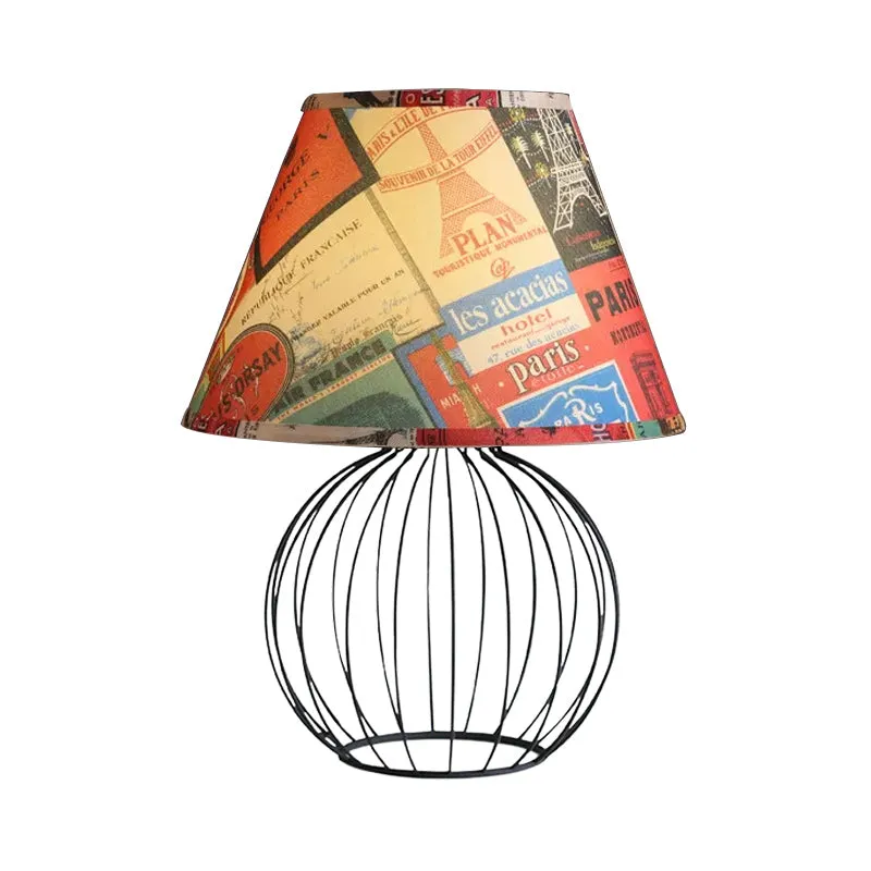 Emmer Woonkamer Bureauverlichting Vintage Stof 1 Licht Zwart Nachtkastje Licht met Orb Cage Base Clearhalo