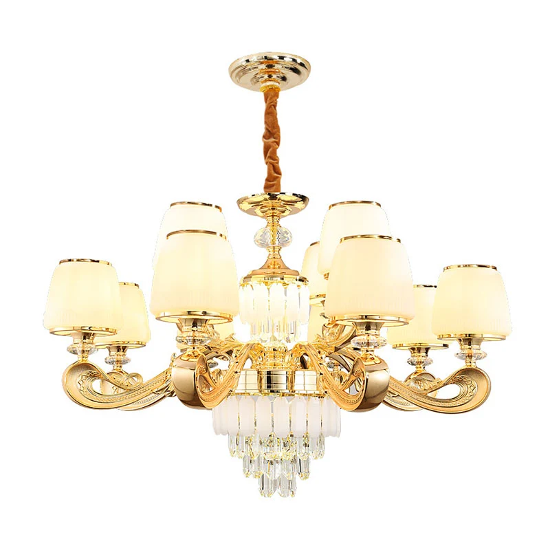 Emmerkroonluchterlamp Modernistische hanglamp van wit glas met kristallen drapering Clearhalo