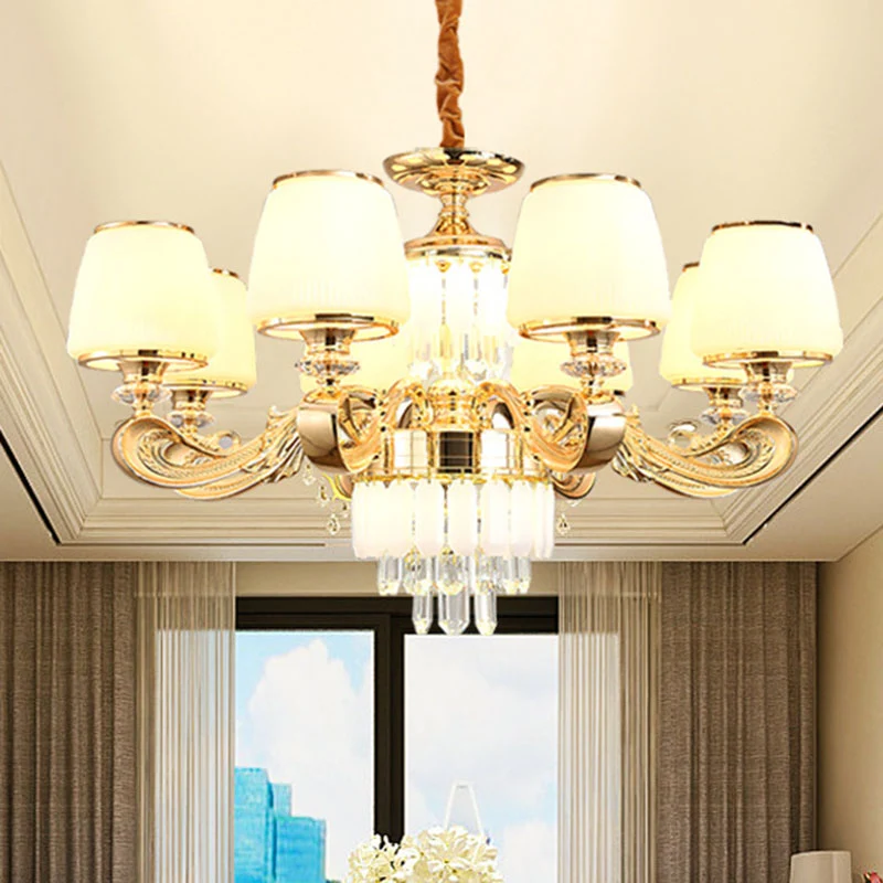 Emmerkroonluchterlamp Modernistische hanglamp van wit glas met kristallen drapering Clearhalo