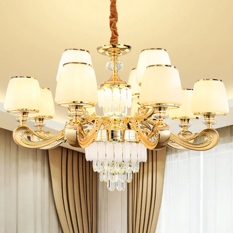 Emmerkroonluchterlamp Modernistische hanglamp van wit glas met kristallen drapering Clearhalo