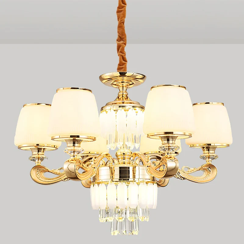 Emmerkroonluchterlamp Modernistische hanglamp van wit glas met kristallen drapering Clearhalo