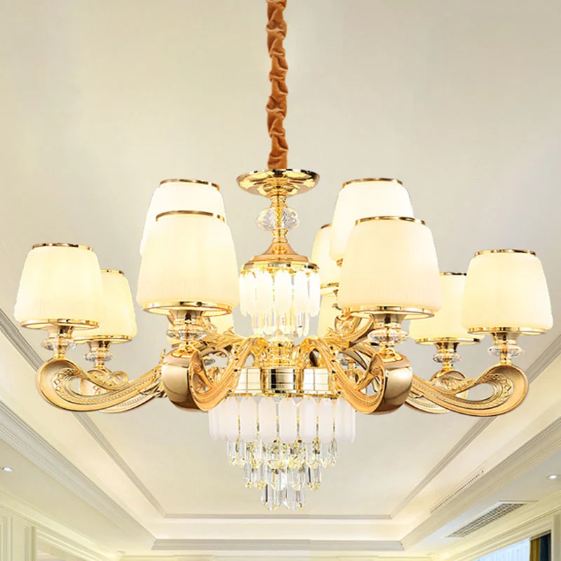 Emmerkroonluchterlamp Modernistische hanglamp van wit glas met kristallen drapering Clearhalo