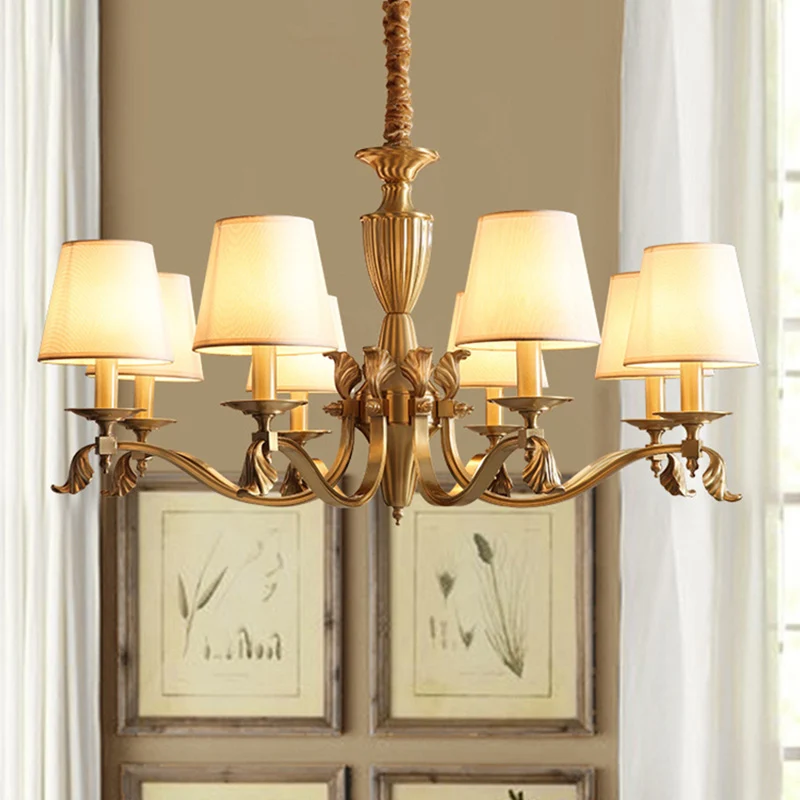 Empire Shade kroonluchter hanglamp eigentijdse stof messing kandelaar hanglamp voor woonkamer Clearhalo
