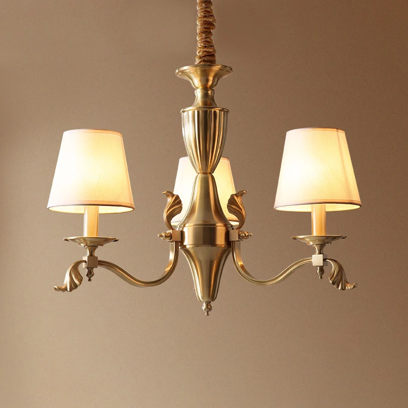 Empire Shade kroonluchter hanglamp eigentijdse stof messing kandelaar hanglamp voor woonkamer Clearhalo