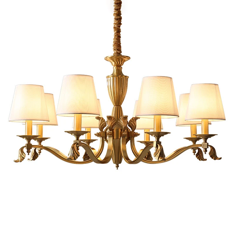 Empire Shade kroonluchter hanglamp eigentijdse stof messing kandelaar hanglamp voor woonkamer Clearhalo
