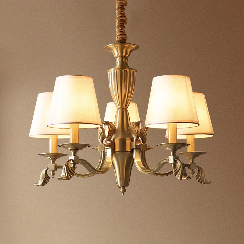 Empire Shade kroonluchter hanglamp eigentijdse stof messing kandelaar hanglamp voor woonkamer Clearhalo
