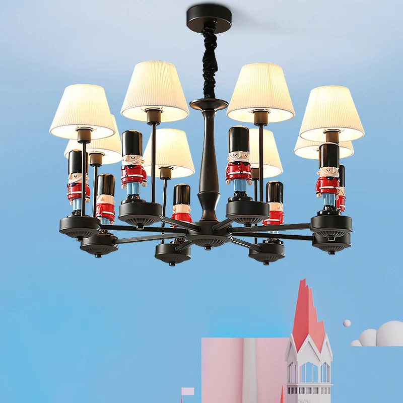 Empire Shade Kroonluchter Licht Cartoon Stof Wit Hanglamp met beeldje voor slaapkamer Clearhalo