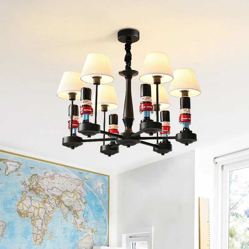 Empire Shade Kroonluchter Licht Cartoon Stof Wit Hanglamp met beeldje voor slaapkamer Clearhalo