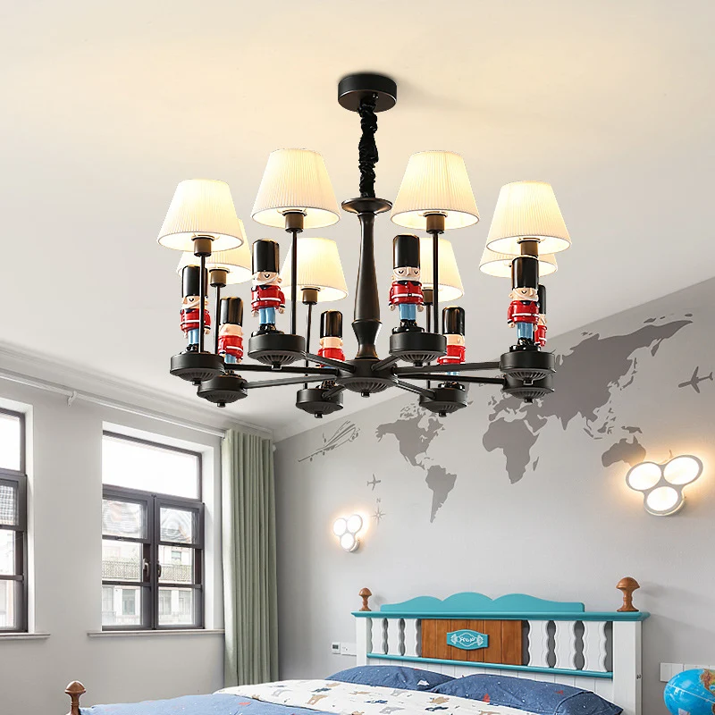 Empire Shade Kroonluchter Licht Cartoon Stof Wit Hanglamp met beeldje voor slaapkamer Clearhalo