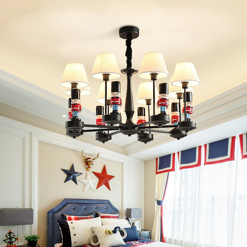Empire Shade Kroonluchter Licht Cartoon Stof Wit Hanglamp met beeldje voor slaapkamer Clearhalo