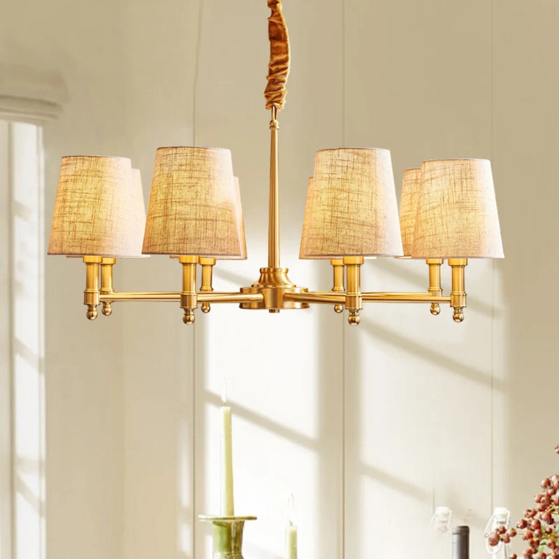 Empire Shade Kroonluchter Licht Eenvoud Stof Woonkamer Hanglamp goud Clearhalo