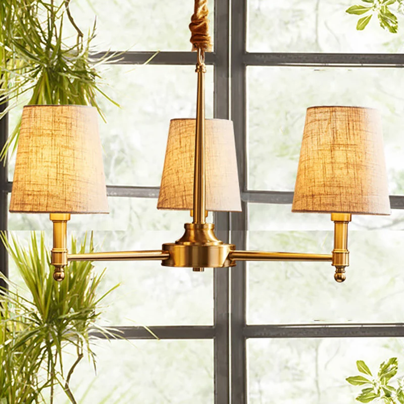 Empire Shade Kroonluchter Licht Eenvoud Stof Woonkamer Hanglamp goud Clearhalo