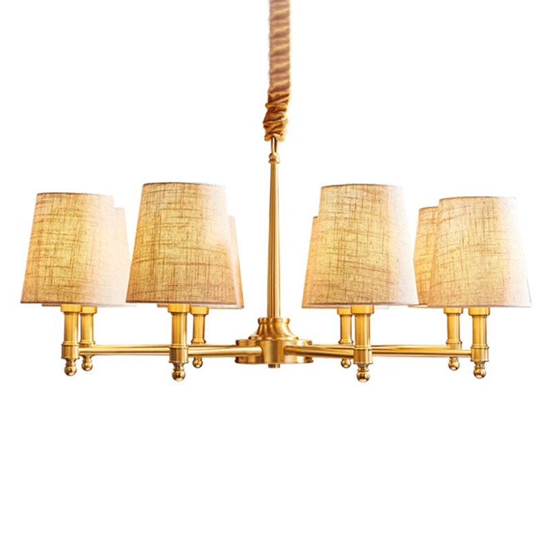 Empire Shade Kroonluchter Licht Eenvoud Stof Woonkamer Hanglamp goud Clearhalo