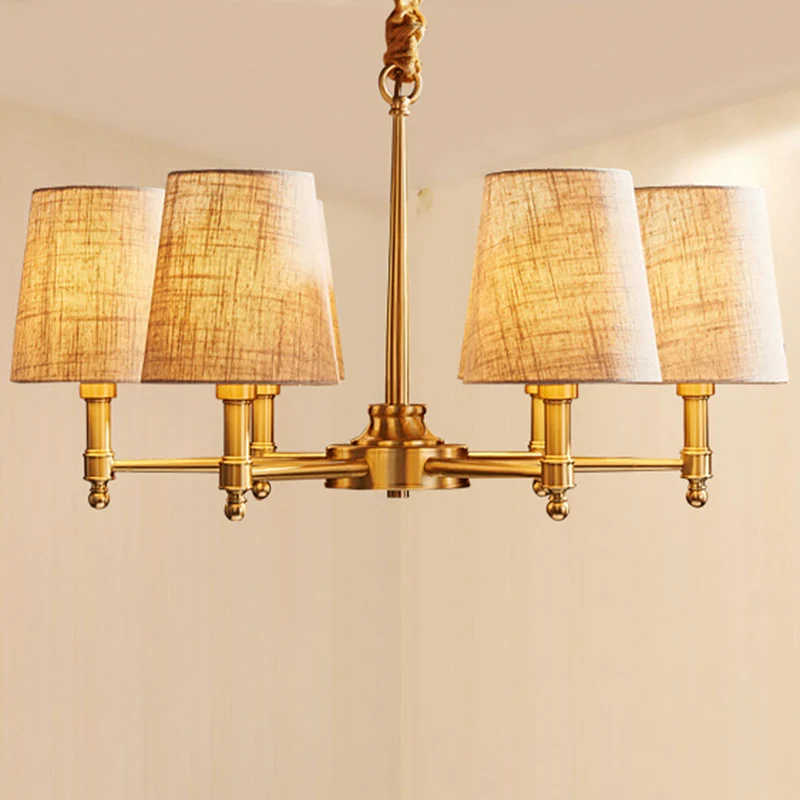 Empire Shade Kroonluchter Licht Eenvoud Stof Woonkamer Hanglamp goud Clearhalo