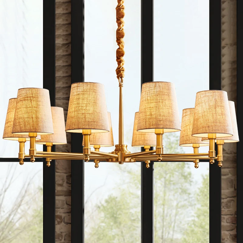 Empire Shade Kroonluchter Licht Eenvoud Stof Woonkamer Hanglamp goud Clearhalo