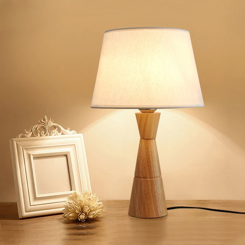 Empire Shade Nachtlamp Scandinavische stof 1-lichts houten tafelverlichting met trechtervormige voet Clearhalo