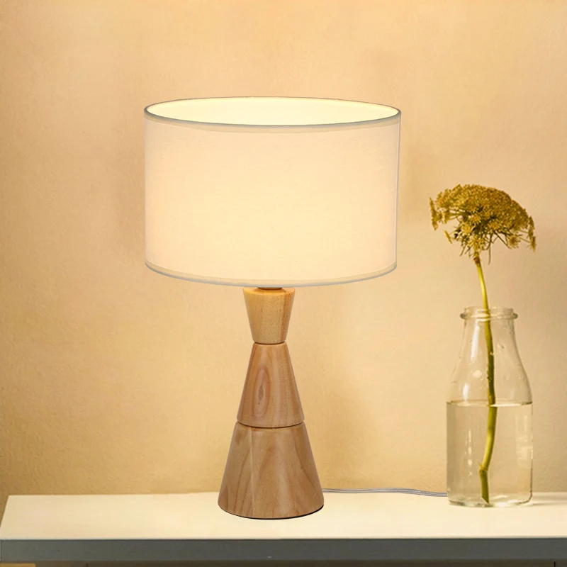 Empire Shade Nachtlamp Scandinavische stof 1-lichts houten tafelverlichting met trechtervormige voet Clearhalo